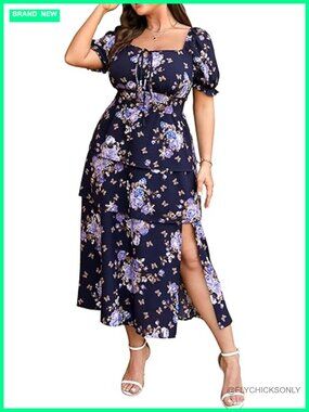 Plus Size Maxi Dress Puff Short Sleeve Smocked Back Tiered Ruffle